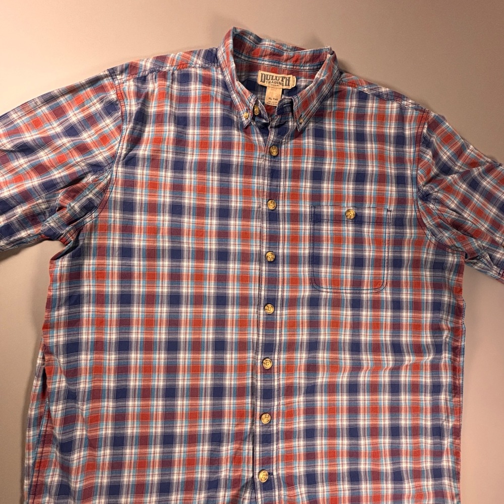 Duluth Trading Co Mens XL Tall Plaid Button Up Shirt‎ Relaxed Fit Cotton